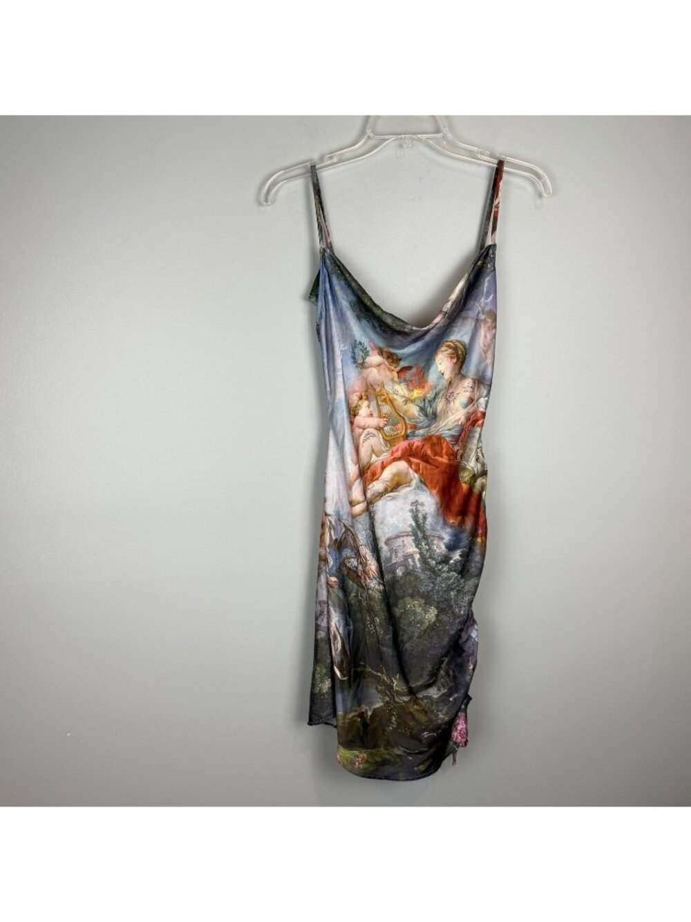 Current Mood Dolls Kill XS Rococo Cherub Tattoo Art Print Ruched Slip Dress Y2K